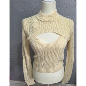 Almost Famous Crop Top Cream Colored Knit 2 Piece Sweater Woman's Size M